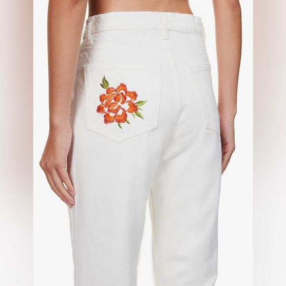 RARE! Reformation White Cynthia Straight Leg Mid Rise Denim Jeans - Picture 9 of 17